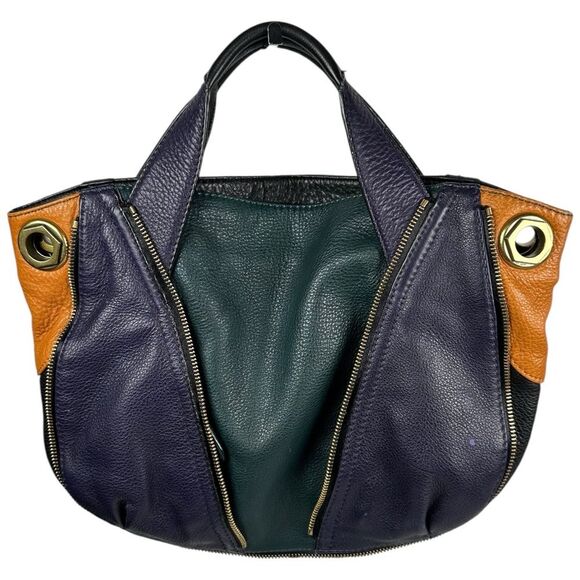 OrYANY Colorblock Multicolor Leather Zipper Slouchy Hobo Shoulder Bag Satchel - Picture 3 of 11